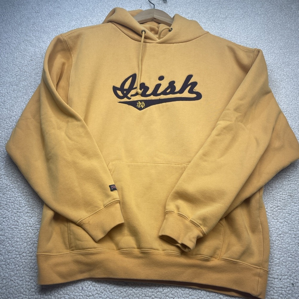 Jansport Hoodie Mens M Yellow Notre Dame Irish Script Pullover Fleece Sweatshirt